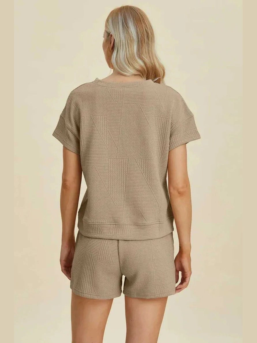 Double Take Full Size Texture Short Sleeve Top and Shorts Set -- 