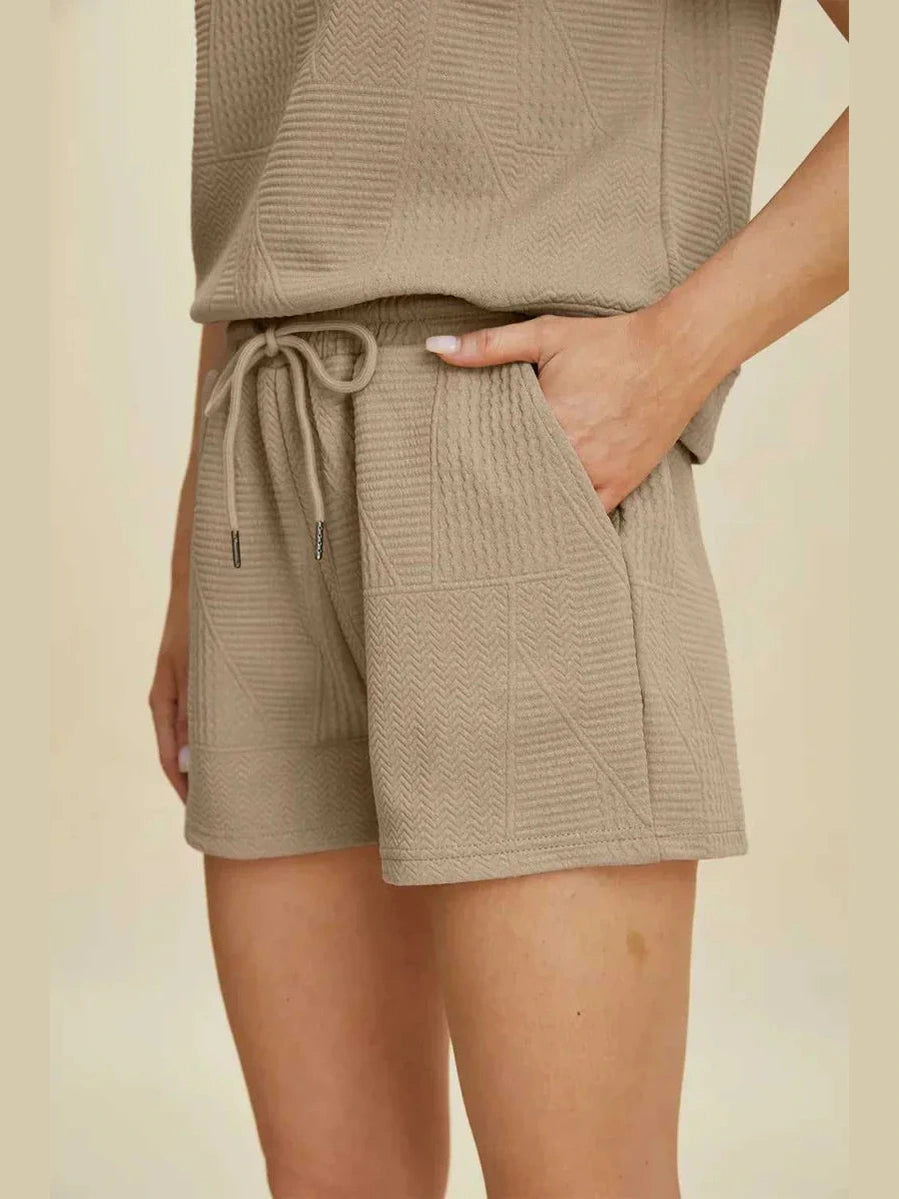 Double Take Full Size Texture Short Sleeve Top and Shorts Set -- 