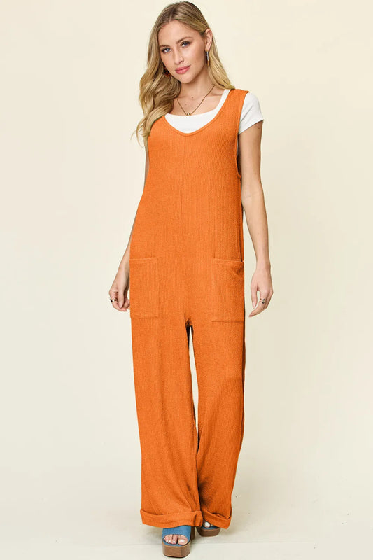 Double Take Full Size Texture Sleeveless Wide Leg Jumpsuit - Hopeford Streams