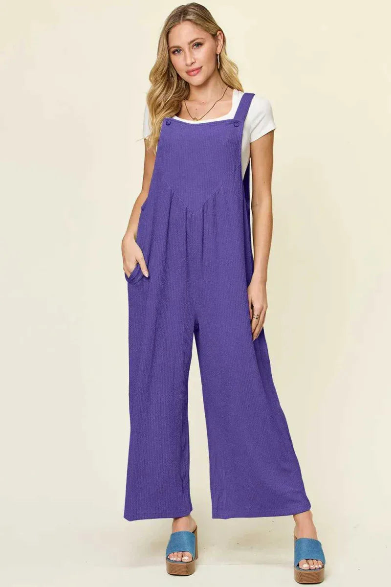 Full Size Texture Sleeveless Wide Leg Overall by Double Take -- 