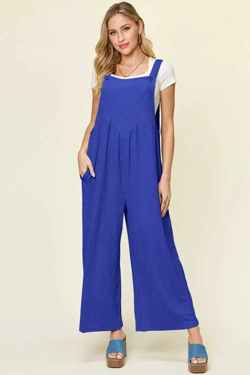 Full Size Texture Sleeveless Wide Leg Overall by Double Take -- 