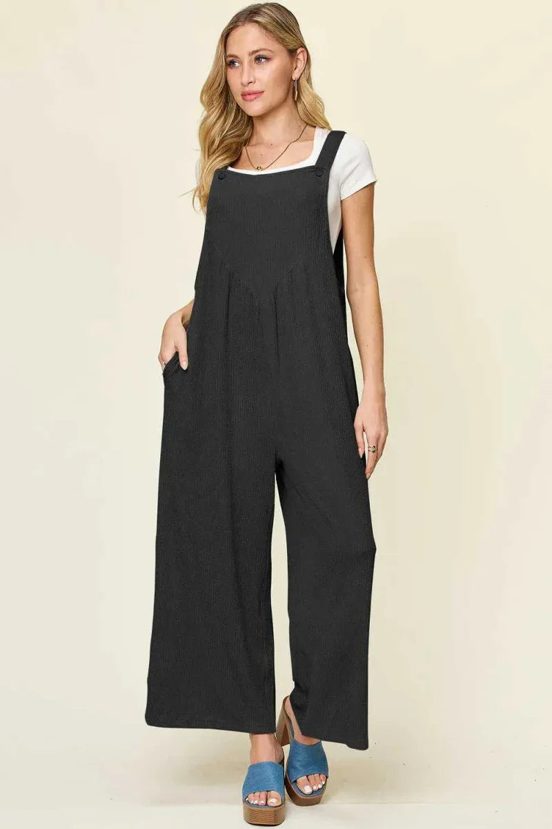 Full Size Texture Sleeveless Wide Leg Overall by Double Take -- 