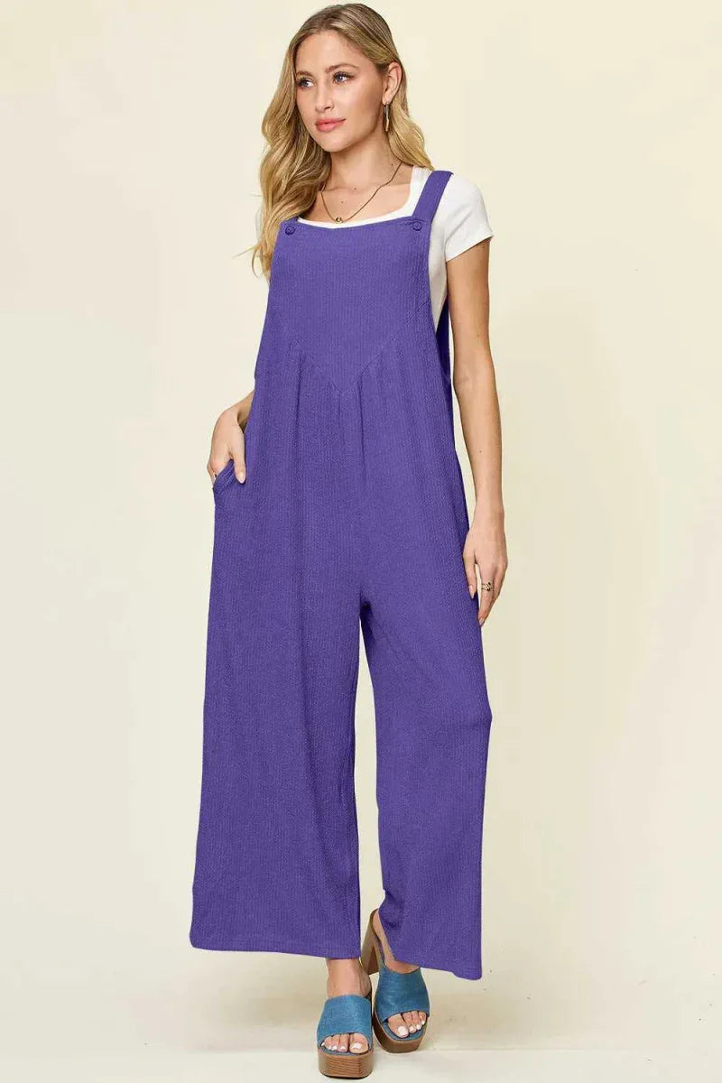 Full Size Texture Sleeveless Wide Leg Overall by Double Take -- 