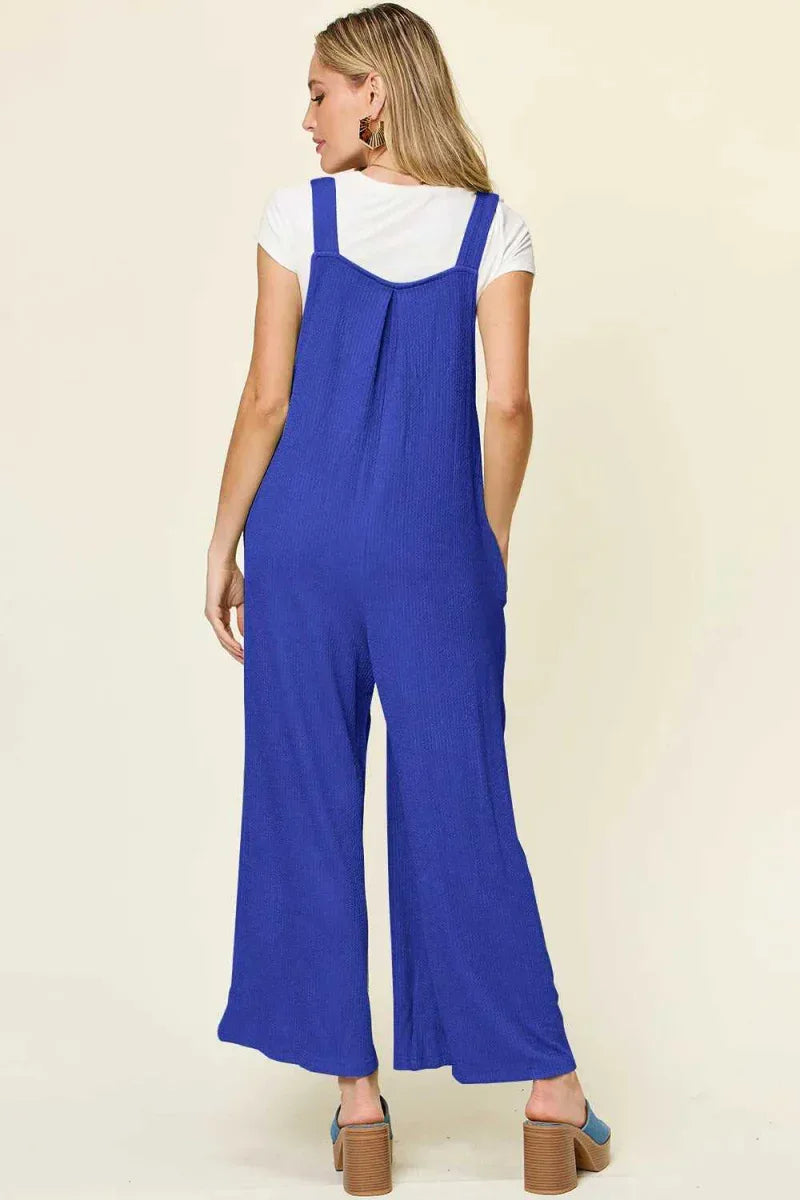 Full Size Texture Sleeveless Wide Leg Overall by Double Take -- 