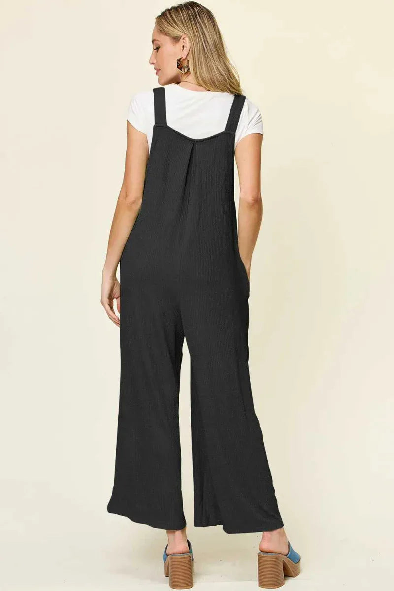 Full Size Texture Sleeveless Wide Leg Overall by Double Take -- 