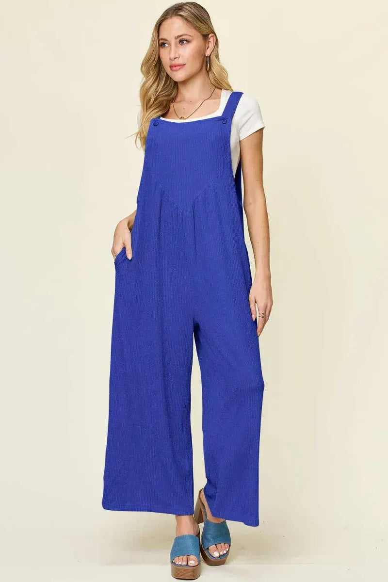 Full Size Texture Sleeveless Wide Leg Overall by Double Take -- 