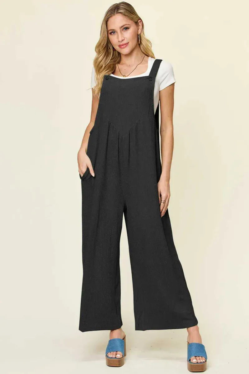 Full Size Texture Sleeveless Wide Leg Overall by Double Take -- 