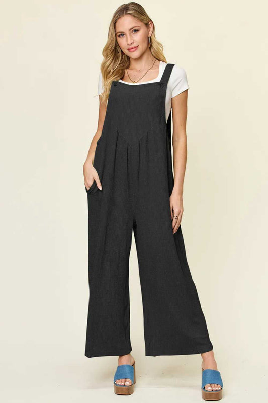 Double Take Full Size Texture Sleeveless Wide Leg Overall - Hopeford Streams