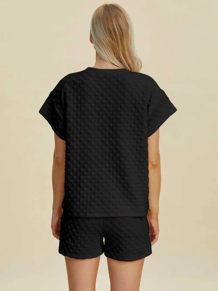 Double Take Full Size Texture T-Shirt and Shorts Set -- 