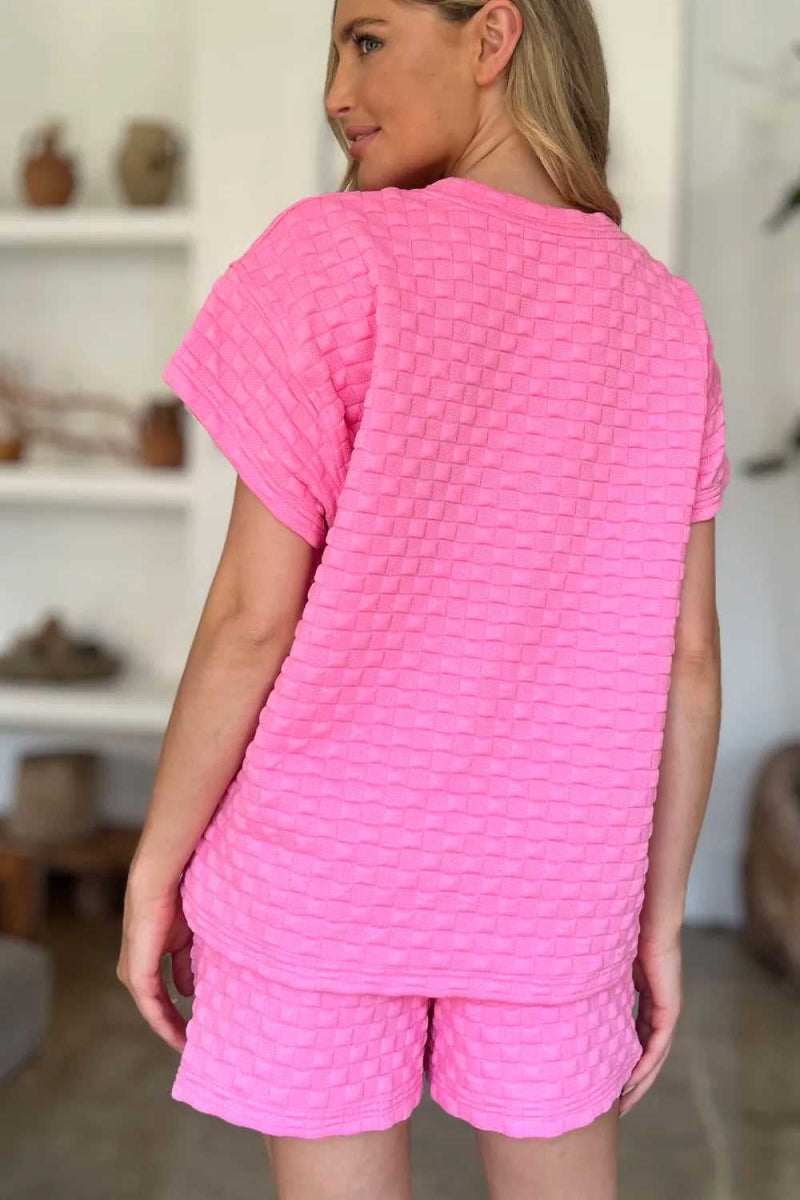 Double Take Full Size Texture T-Shirt and Shorts Set - Hopeford Streams
