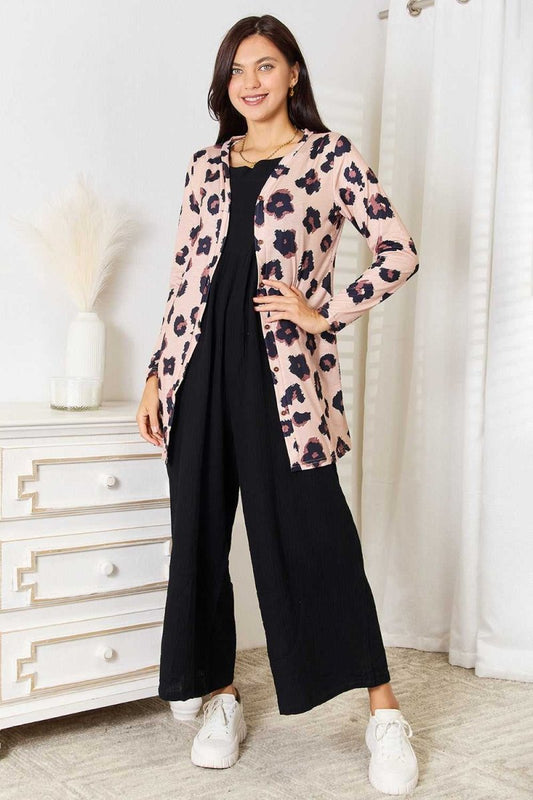 Double Take Printed Button Front Longline Cardigan - Hopeford Streams