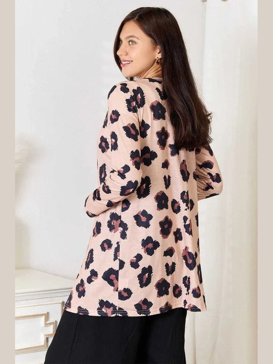 Double Take Printed Button Front Longline Cardigan -- 