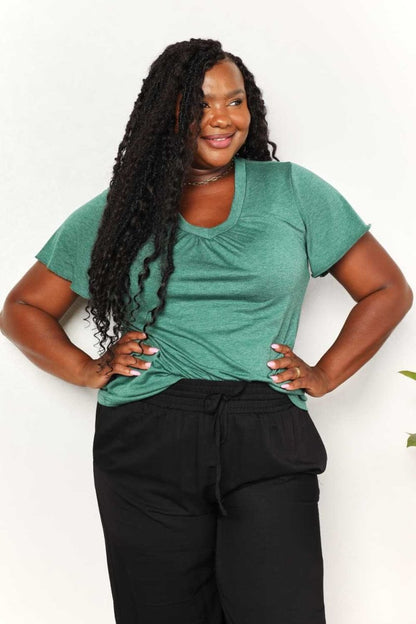 Double Take Ruched V - Neck Short Sleeve T-Shirt - Hopeford Streams