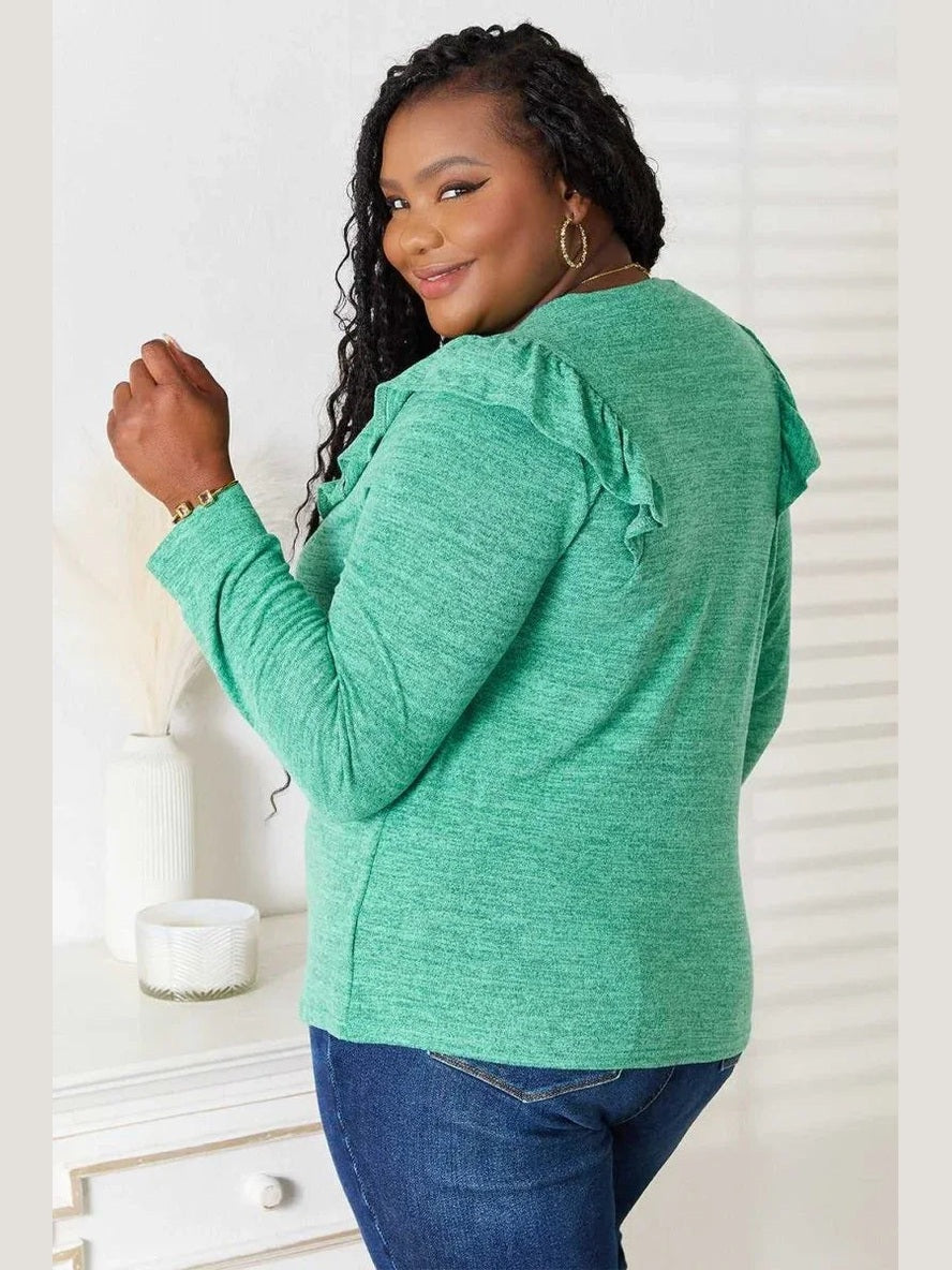 Double Take Ruffle Shoulder Long Sleeve T-Shirt -- 