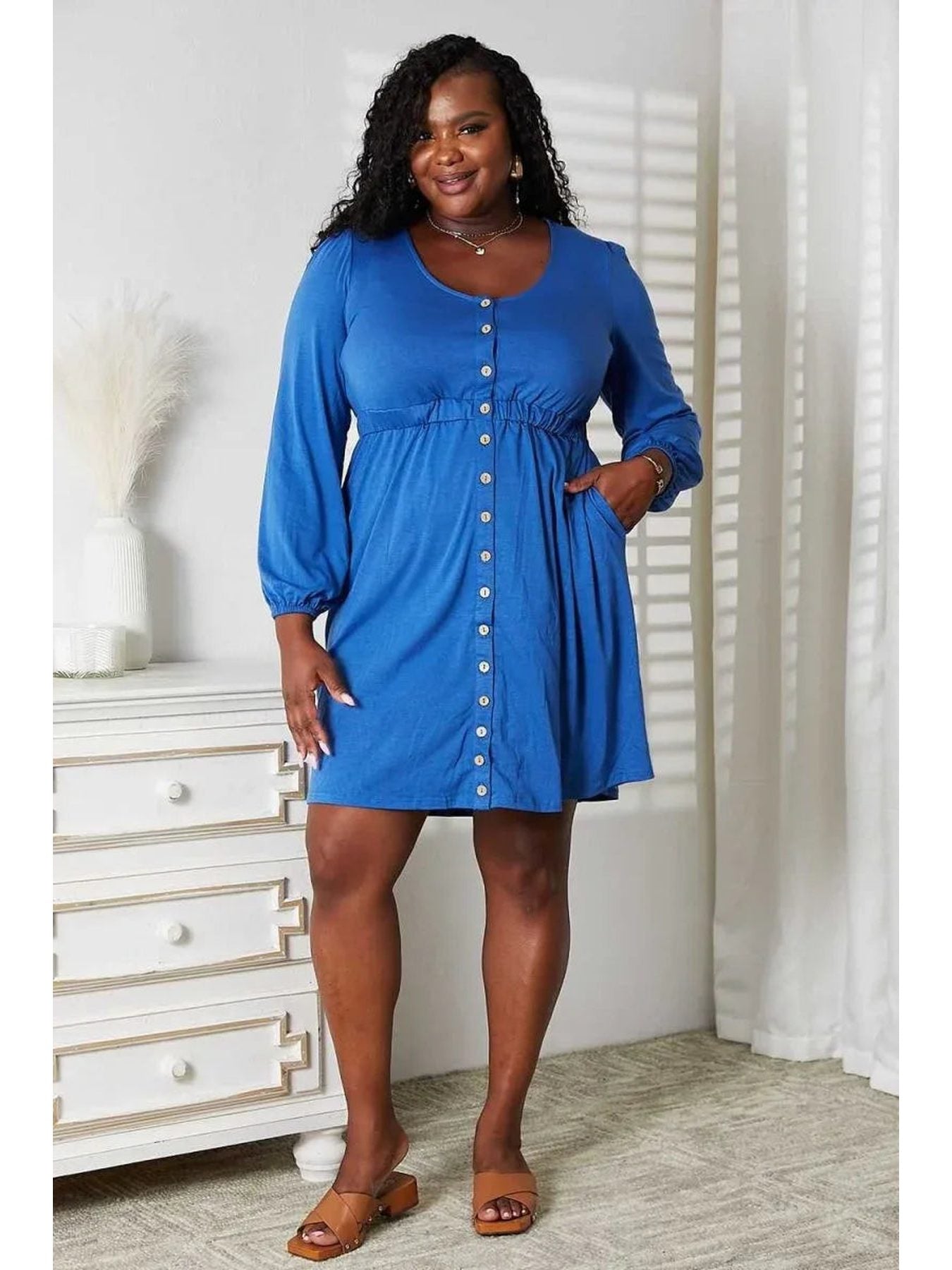 Double Take Scoop Neck Empire Waist Long Sleeve Magic Dress -- 