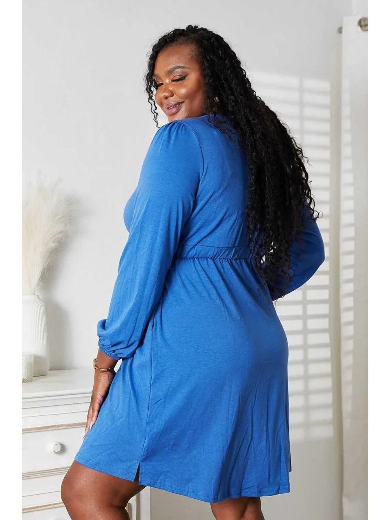 Double Take Scoop Neck Empire Waist Long Sleeve Magic Dress -- 