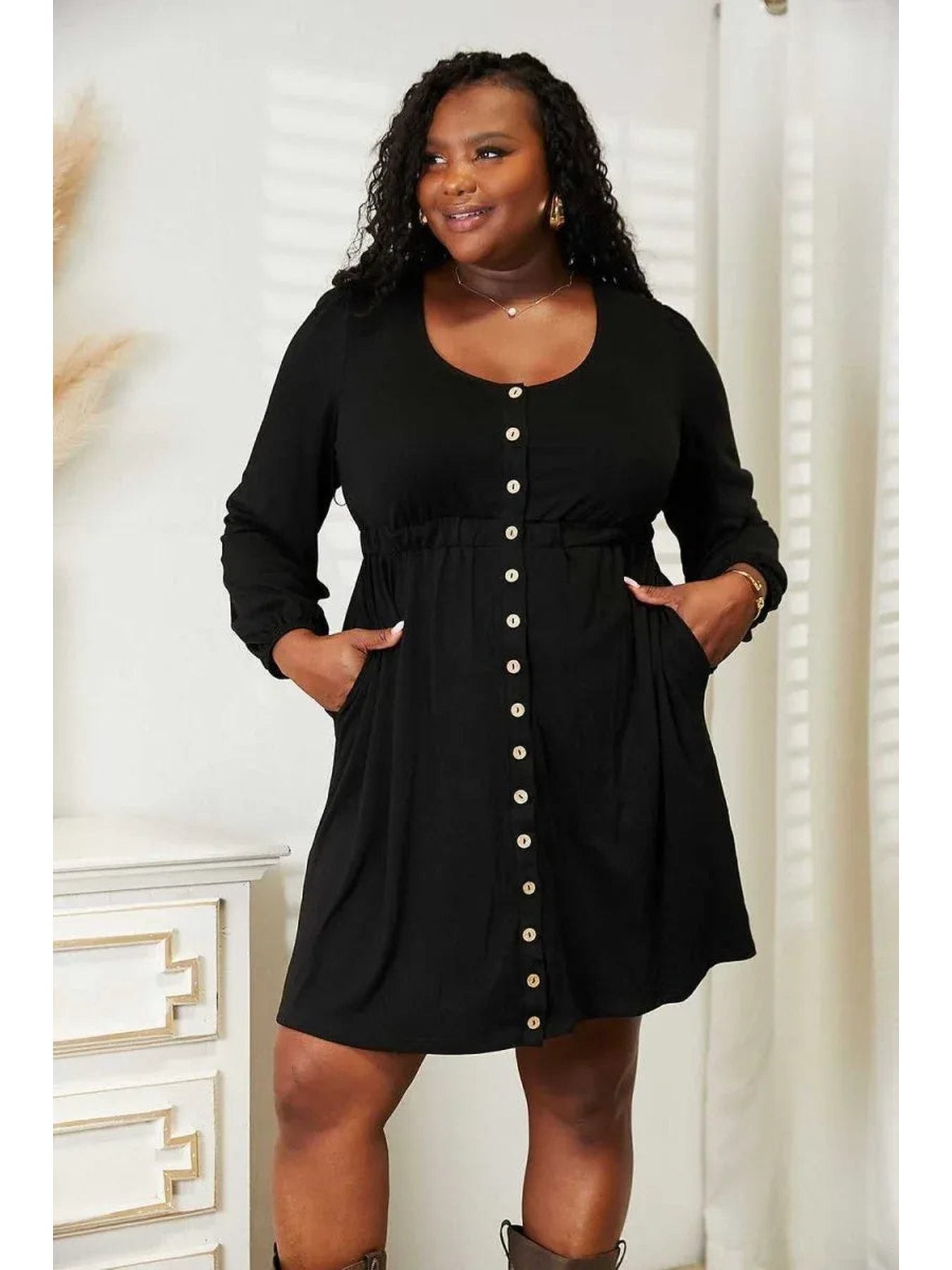 Double Take Scoop Neck Empire Waist Long Sleeve Magic Dress -- 