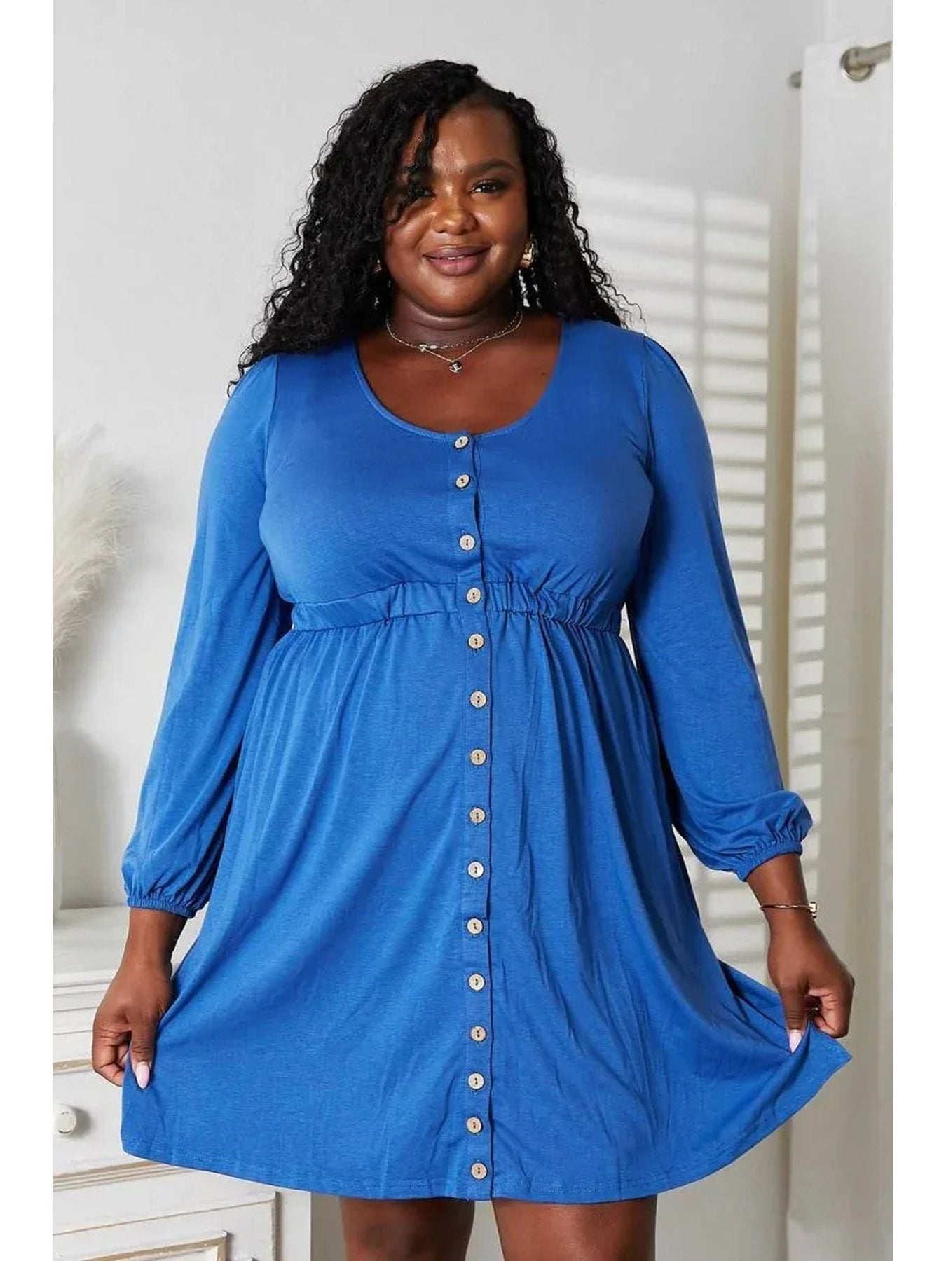 Double Take Scoop Neck Empire Waist Long Sleeve Magic Dress -- 