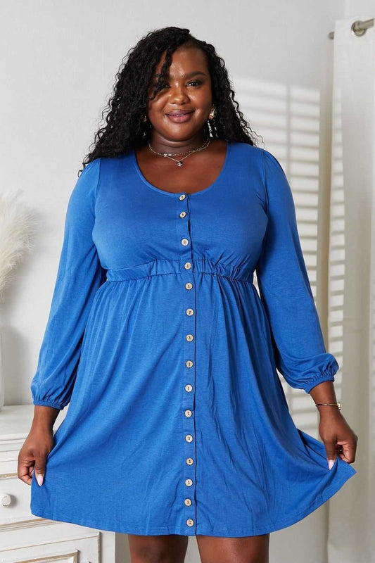 Double Take Scoop Neck Empire Waist Long Sleeve Magic Dress - Hopeford Streams