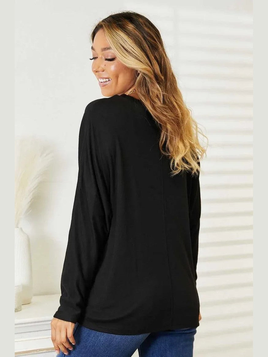 Double Take Seam Detail Round Neck Long Sleeve Top -- 