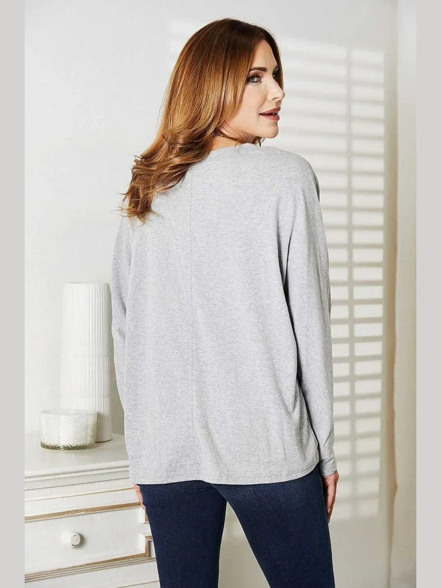 Double Take Seam Detail Round Neck Long Sleeve Top -- 