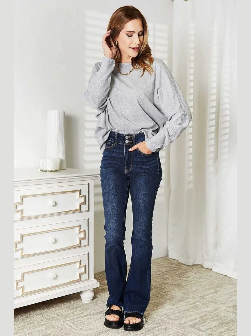 Double Take Seam Detail Round Neck Long Sleeve Top -- 