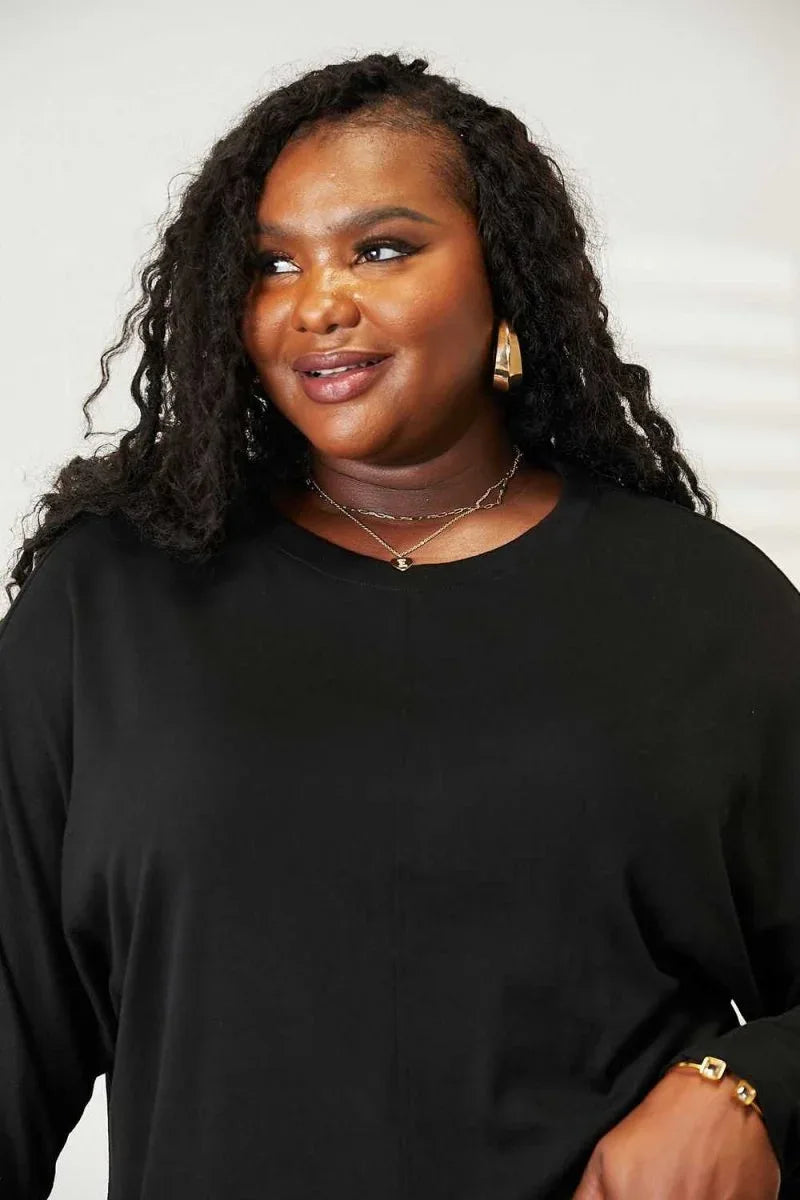 Double Take Seam Detail Round Neck Long Sleeve Top -- 