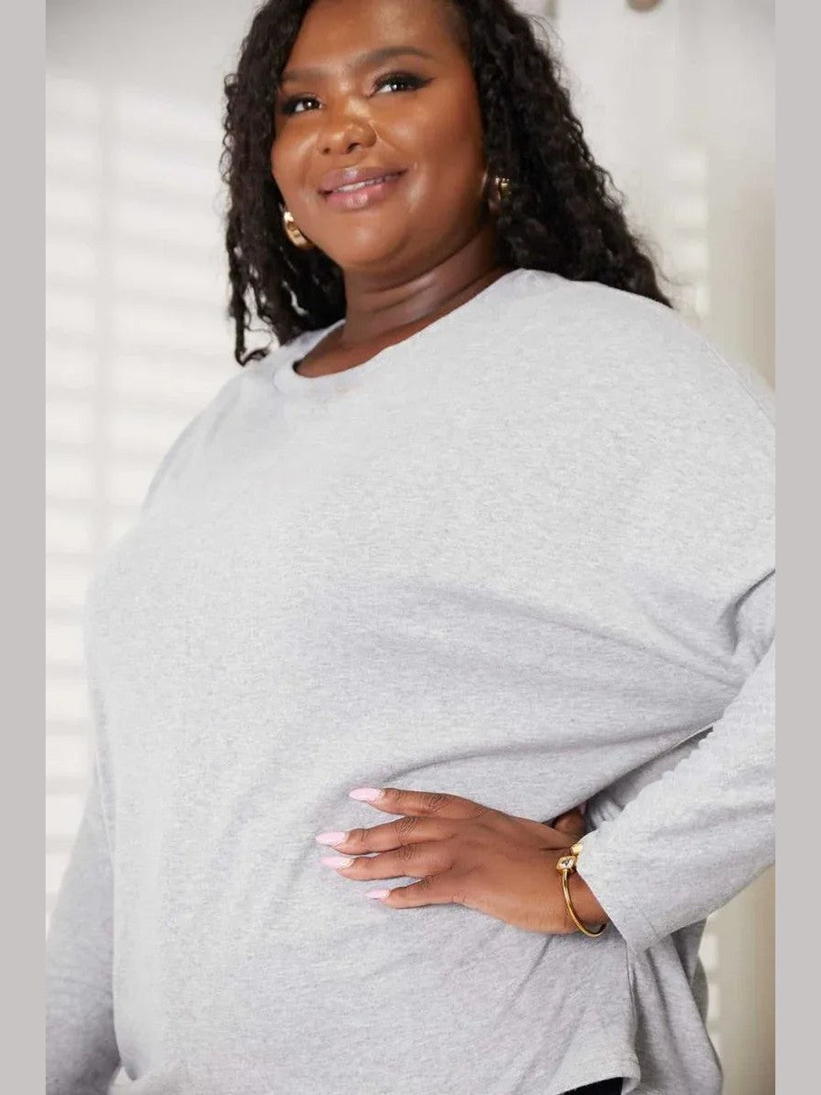 Double Take Seam Detail Round Neck Long Sleeve Top -- 