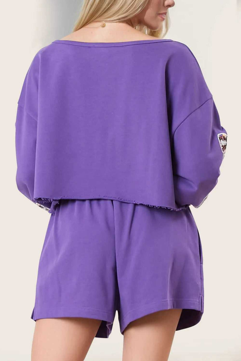 Double Take Sequin Bow Cropped Top and Shorts Set - Hopeford Streams