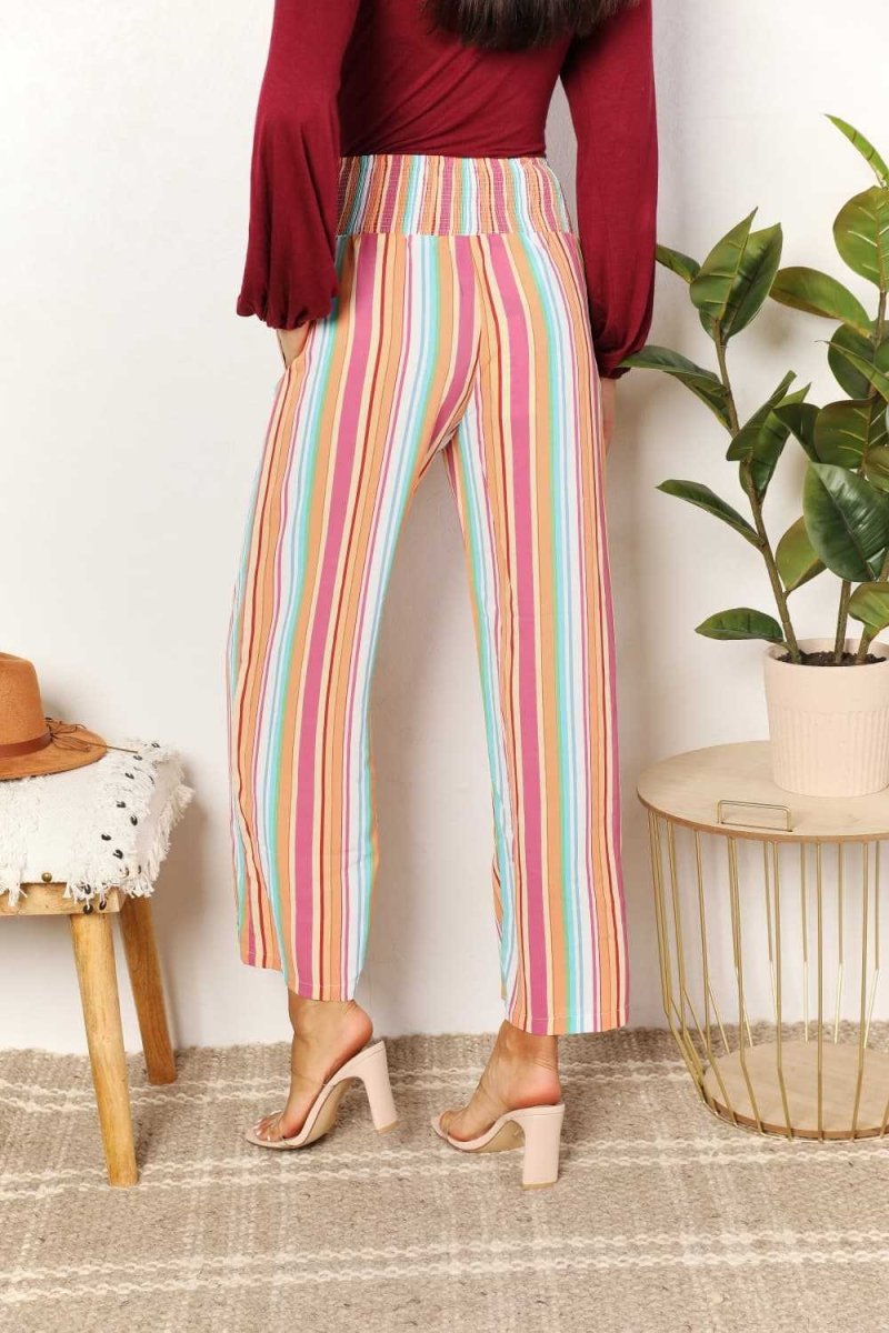 Double Take Striped Smocked Waist Pants with Pockets - Hopeford Streams