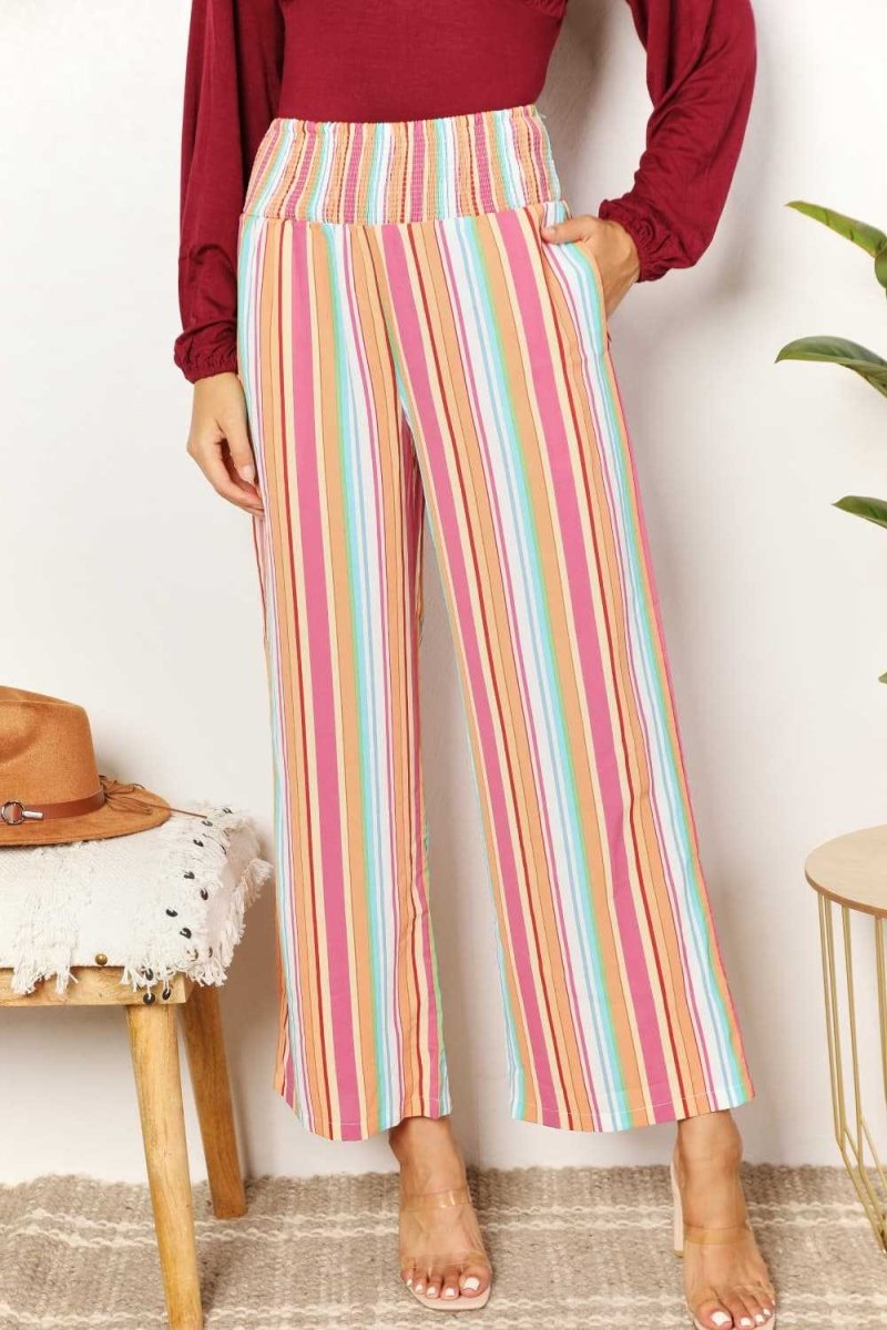 Double Take Striped Smocked Waist Pants with Pockets - Hopeford Streams