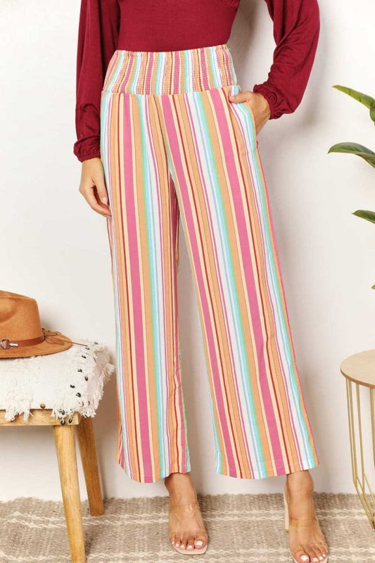 Double Take Striped Smocked Waist Pants with Pockets - Hopeford Streams