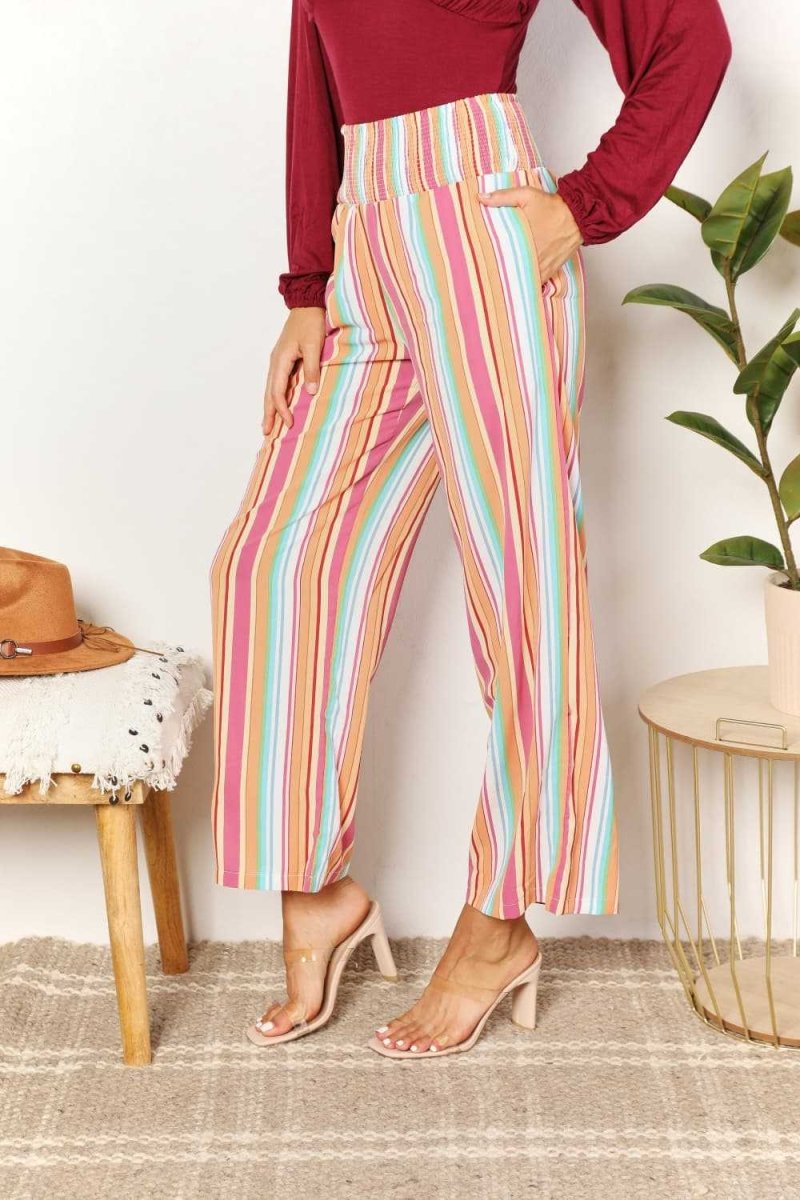 Double Take Striped Smocked Waist Pants with Pockets - Hopeford Streams