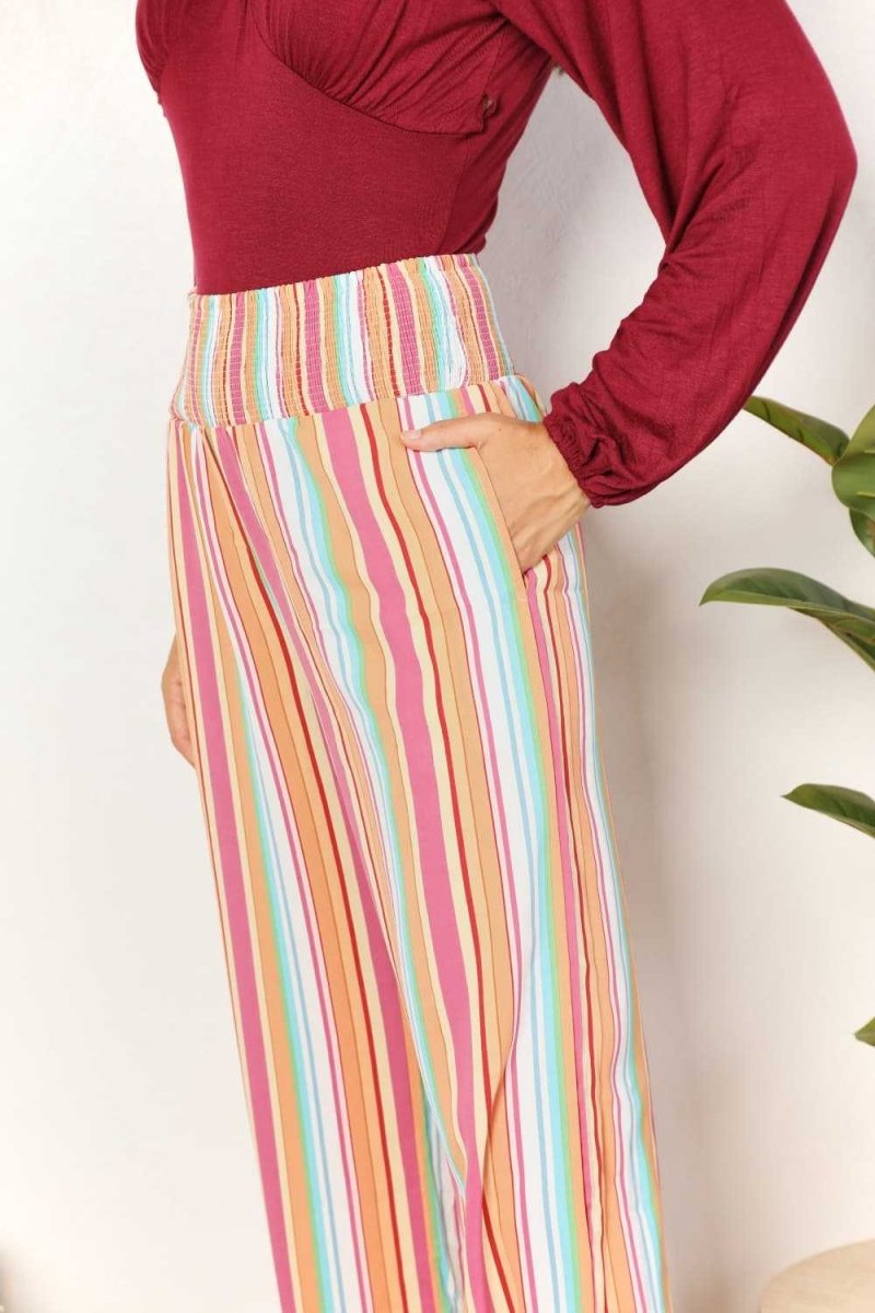 Double Take Striped Smocked Waist Pants with Pockets - Hopeford Streams