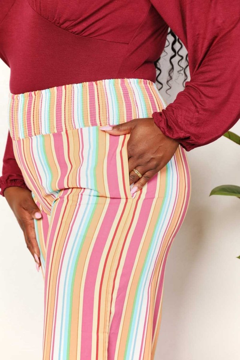 Double Take Striped Smocked Waist Pants with Pockets - Hopeford Streams