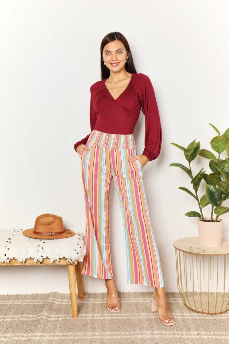 Double Take Striped Smocked Waist Pants with Pockets - Hopeford Streams
