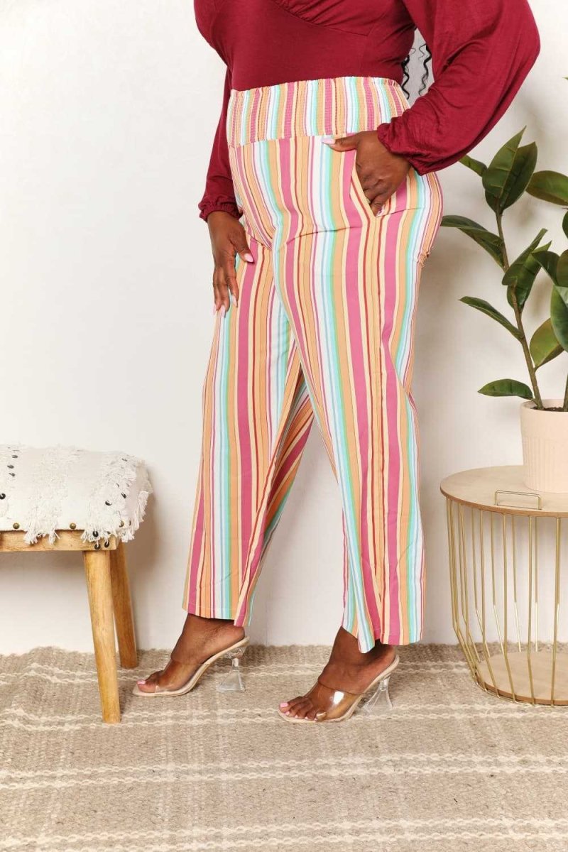 Double Take Striped Smocked Waist Pants with Pockets - Hopeford Streams