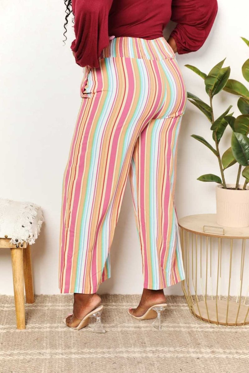 Double Take Striped Smocked Waist Pants with Pockets - Hopeford Streams