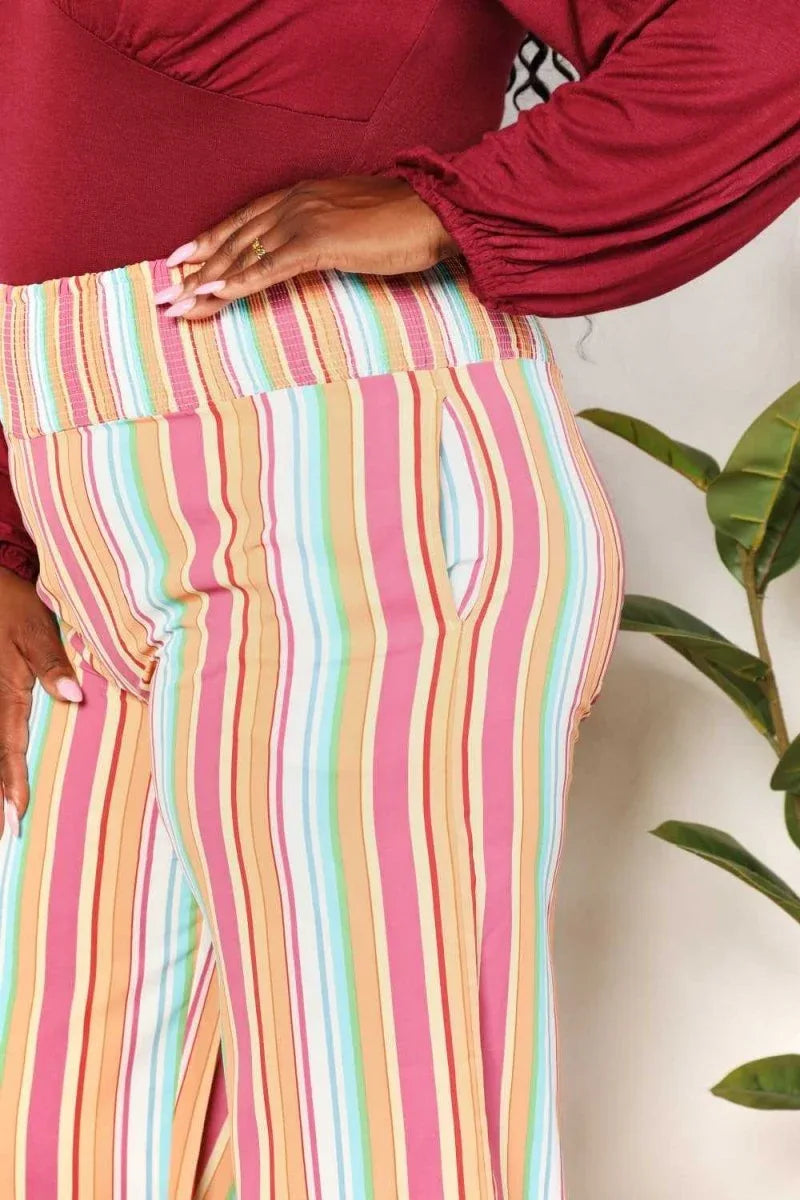 Double Take Striped Smocked Waist Pants with Pockets -- 