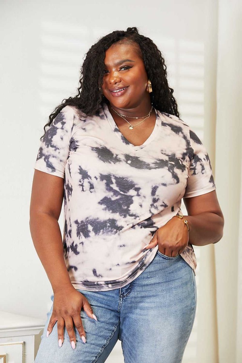 Double Take Tie - Dye V - Neck T-Shirt - Hopeford Streams