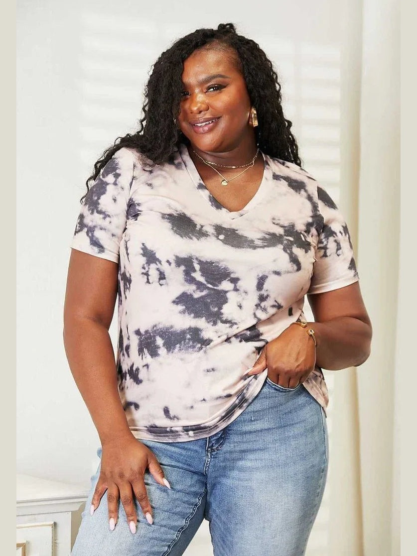 Double Take Tie-Dye V-Neck T-Shirt -- 
