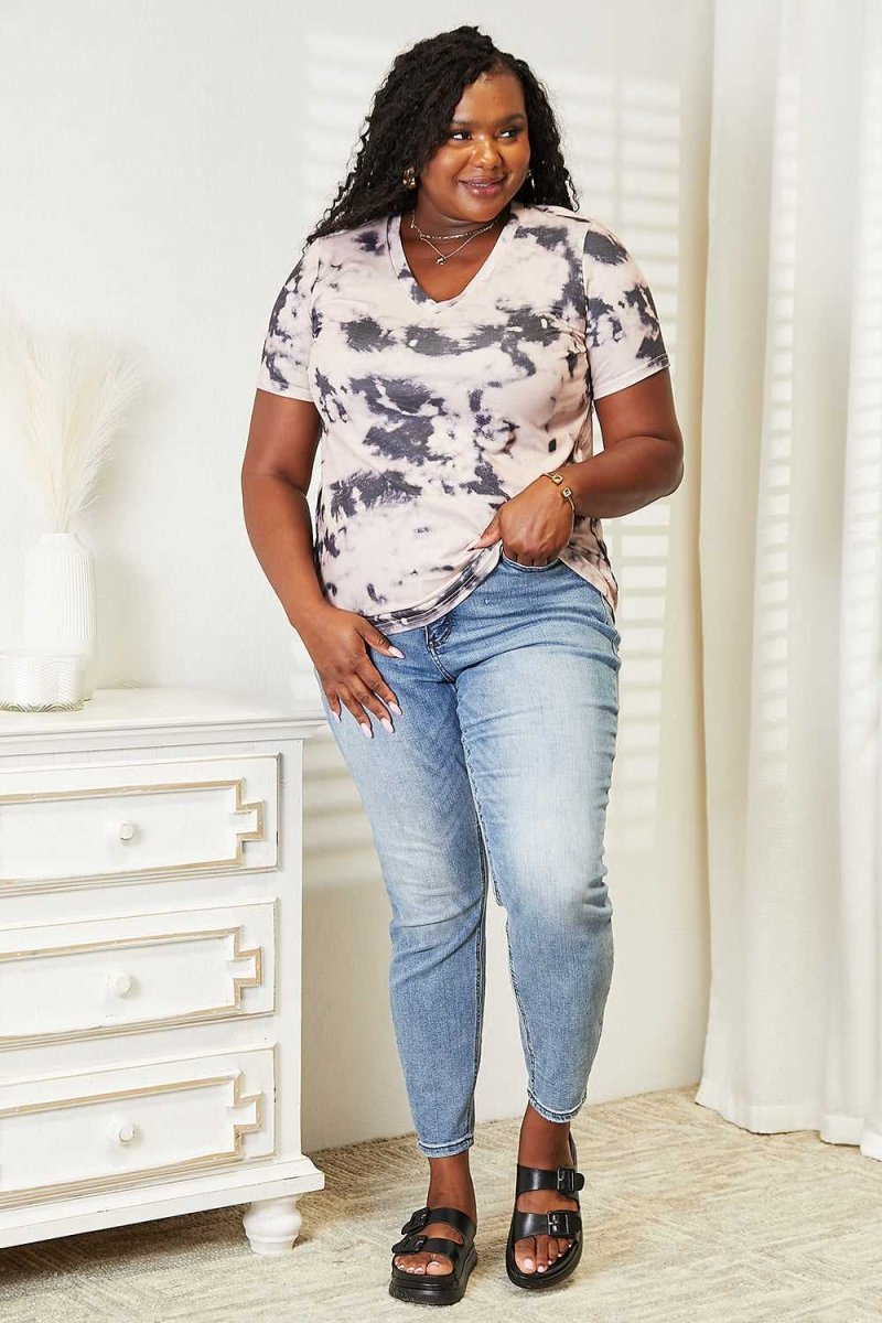 Double Take Tie - Dye V - Neck T-Shirt - Hopeford Streams