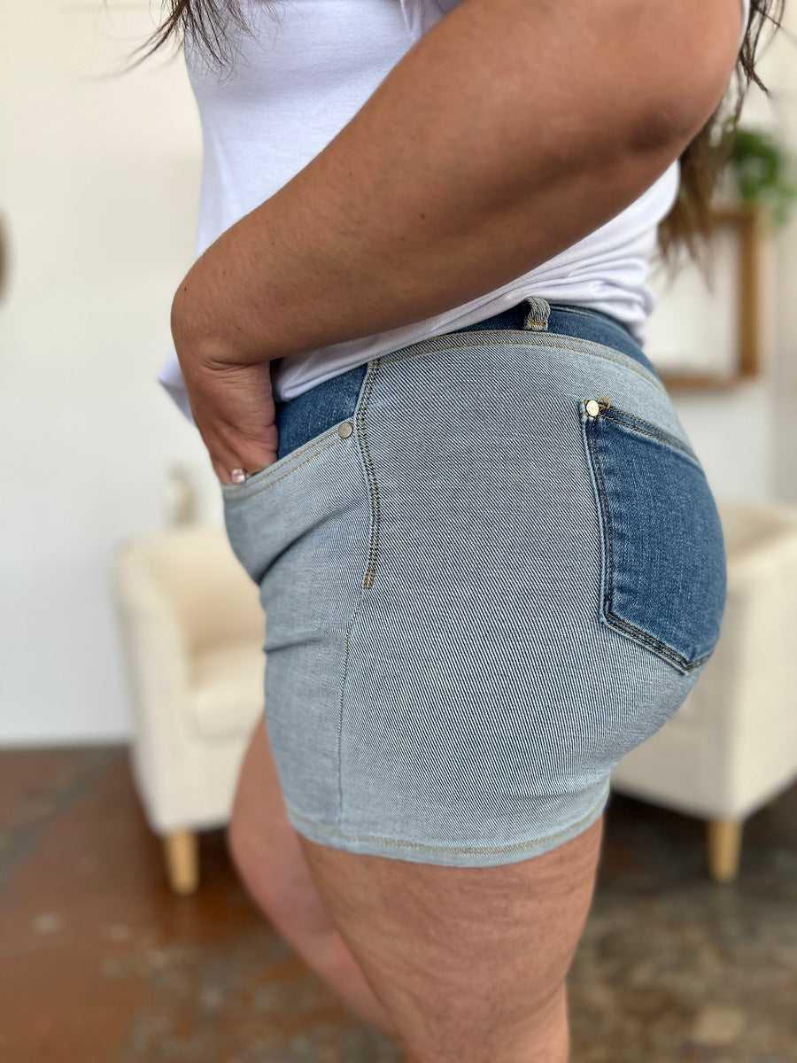 Judy Blue Full Size Color Block Denim Shorts -- 