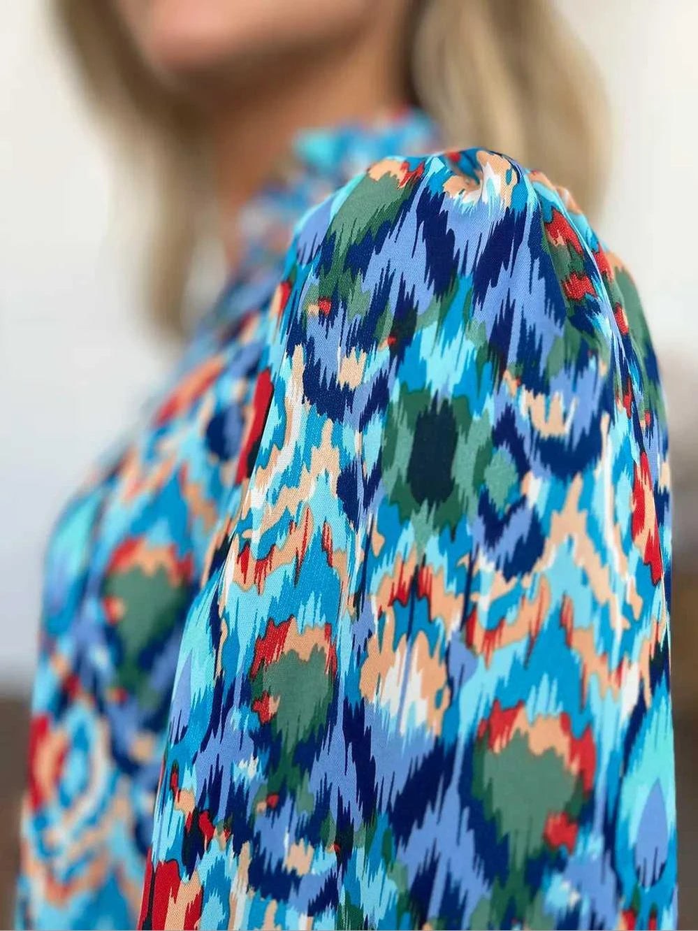 Double Take Full Size Printed Balloon Sleeve Blouse -- 