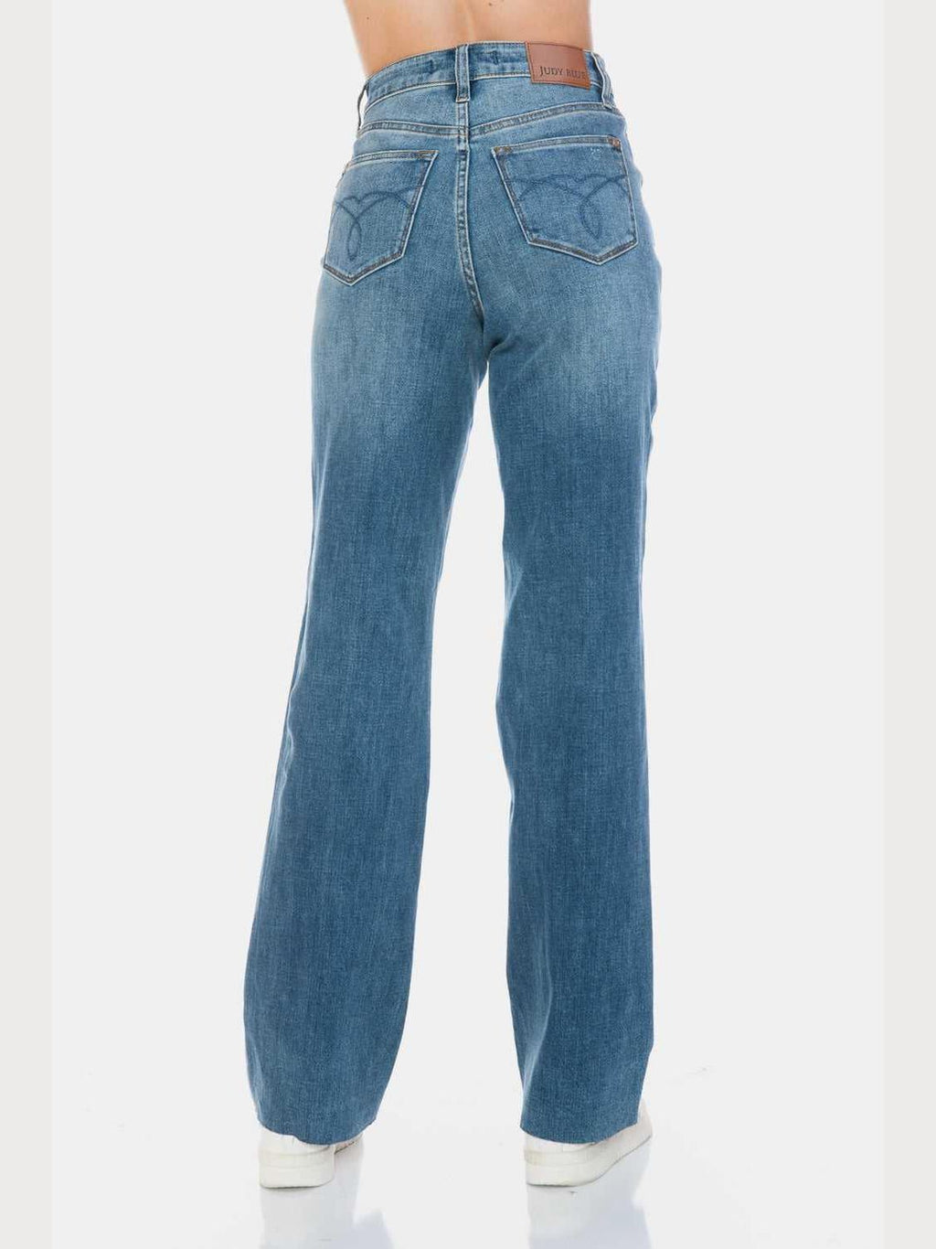 Judy Blue Full Size Tummy Control Cut Raw Hem Straight Jeans -- 