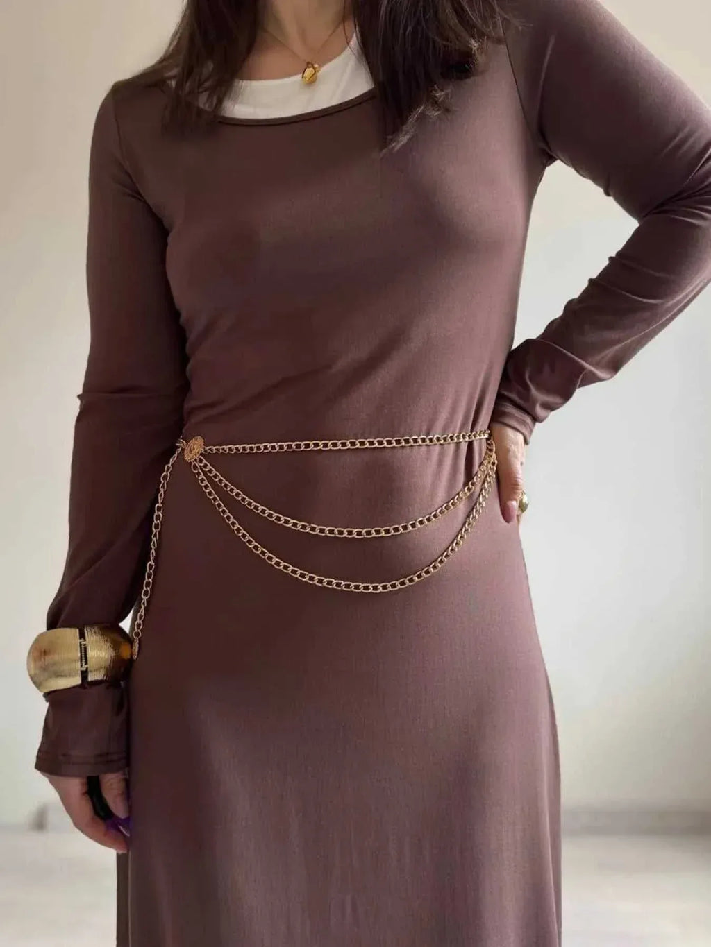 Contrast Long Sleeve Maxi Dress -- 