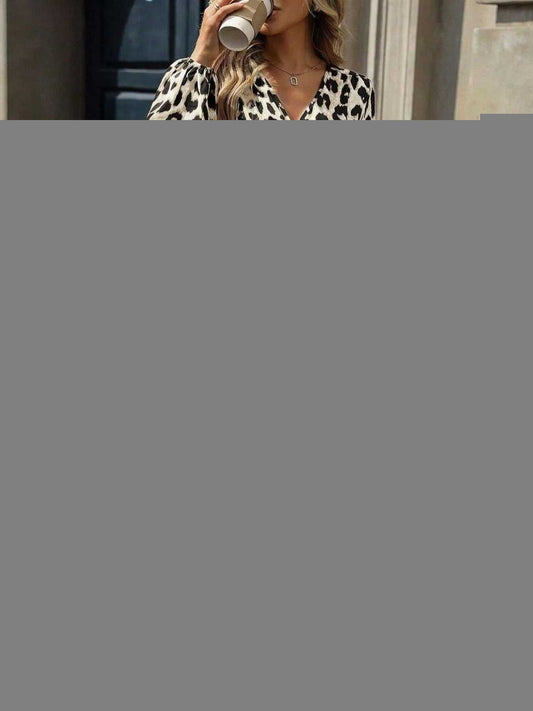 Leopard Print Long Sleeve Wrap Midi Dress