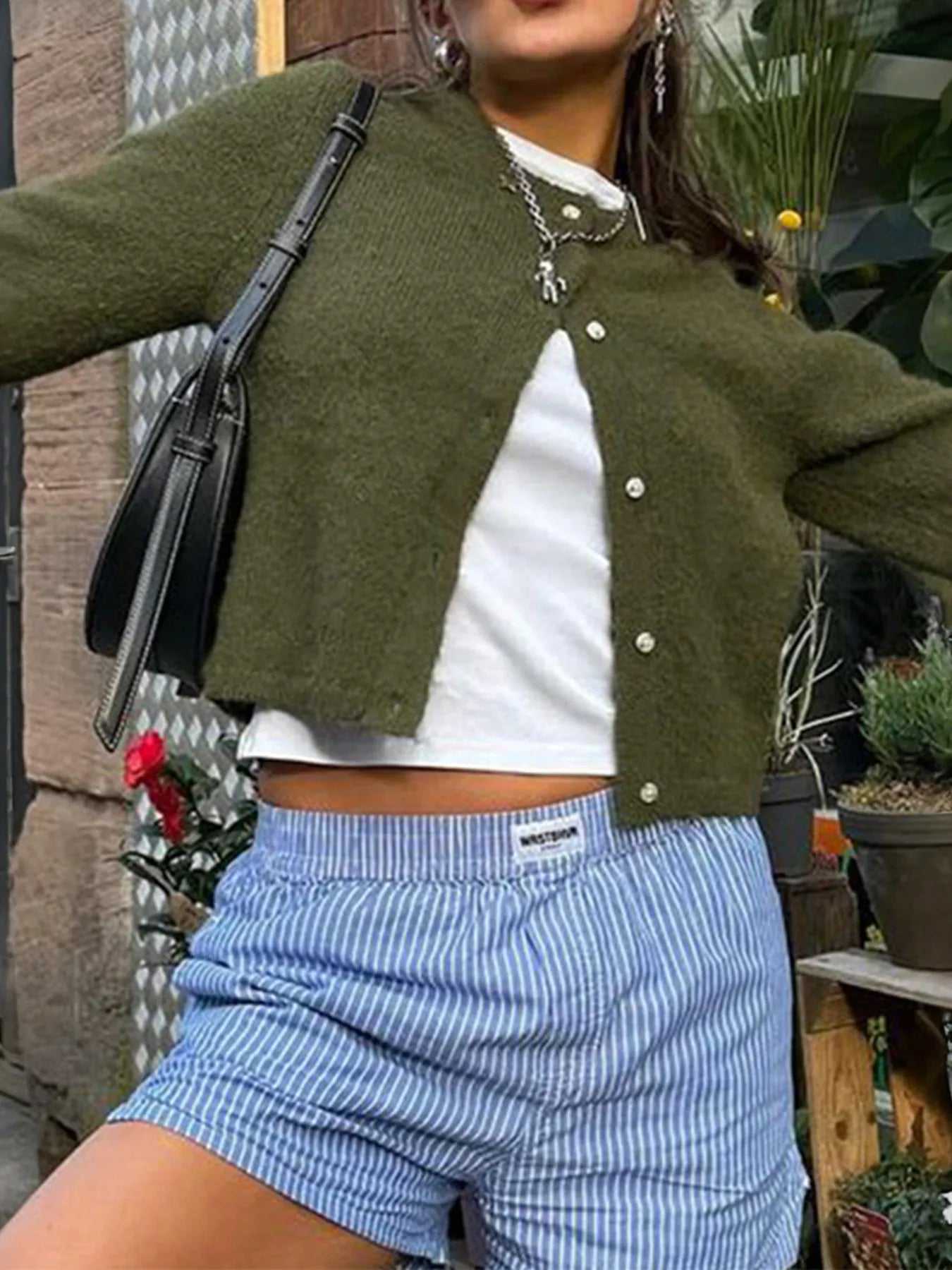 Button-Up Cropped Sweater Cardigan