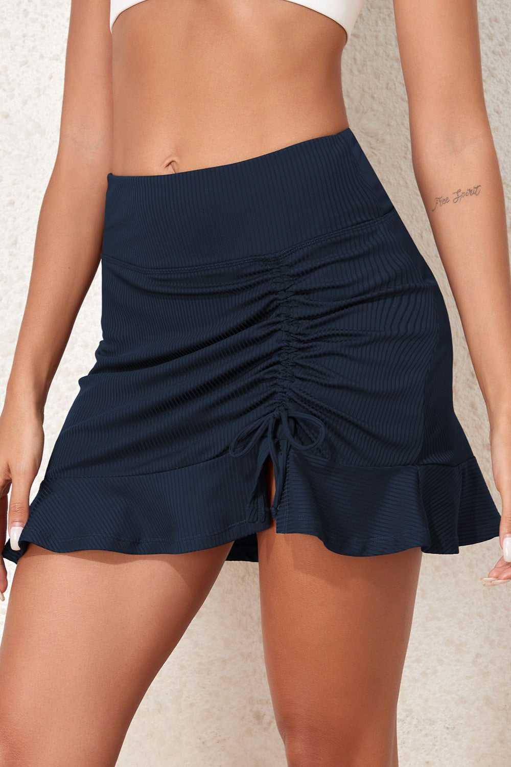 Ruched Elastic Waist Swim Skirt -- 