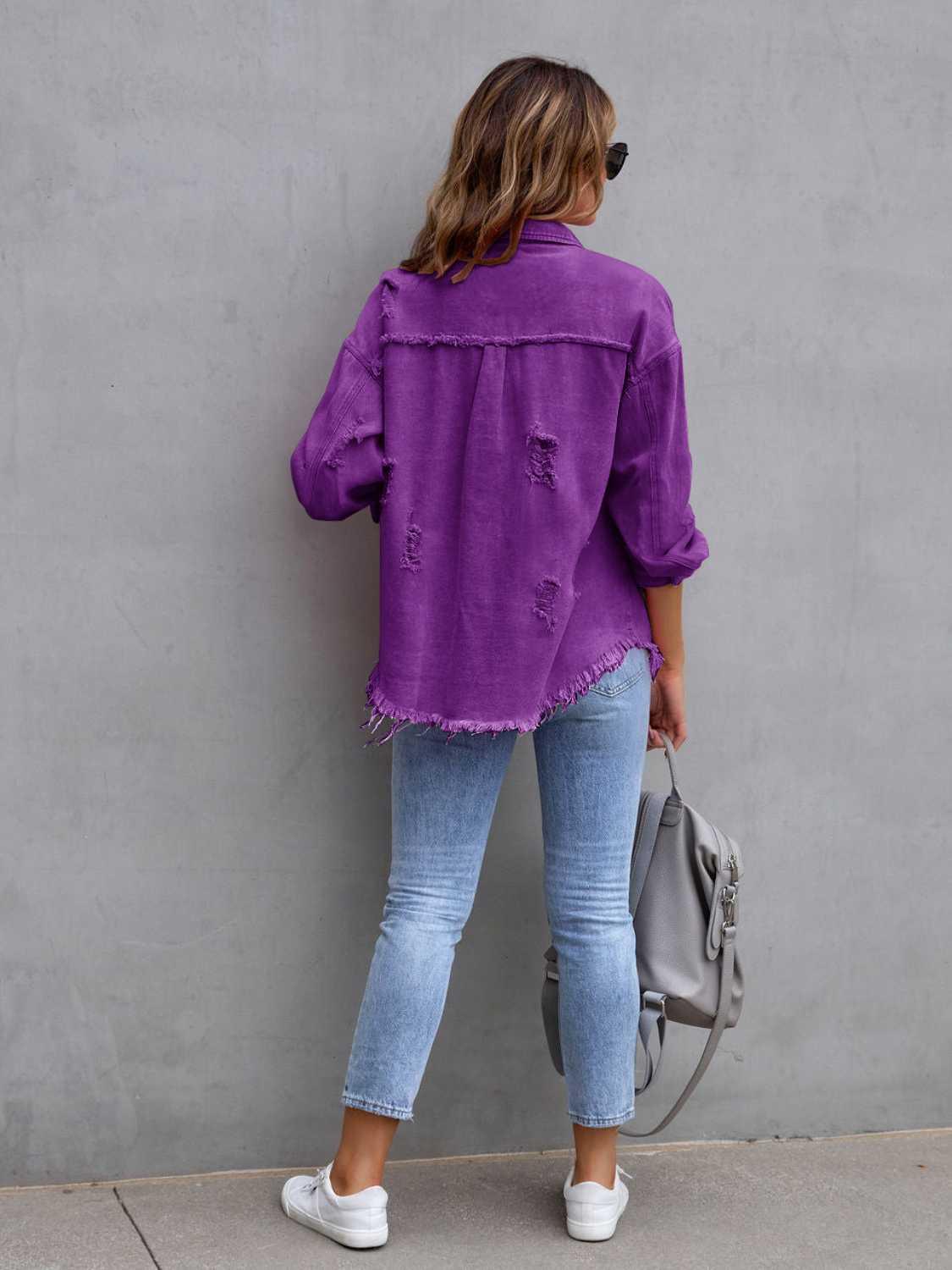 Distressed Drop Shoulder Denim Jacket -- 